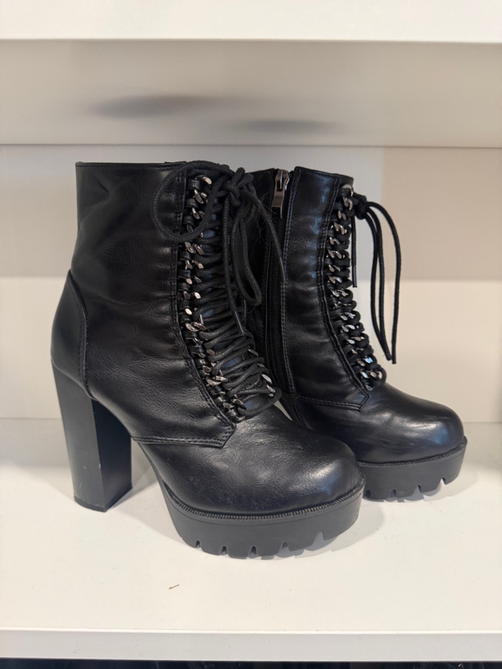 Dolls Kill Black Chunky Lace-Up Platform Ankle Boots